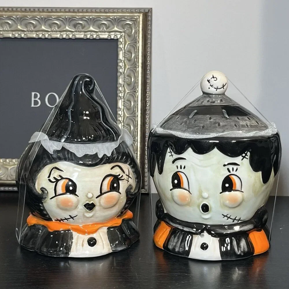 Johanna Parker Halloween Frankenstein & Bride Of Frankenstein Mini Canister Set